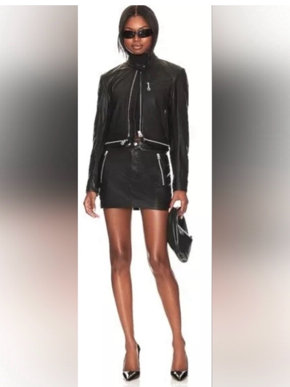 rag & bone Black Leather Skirt with Silver Hardware